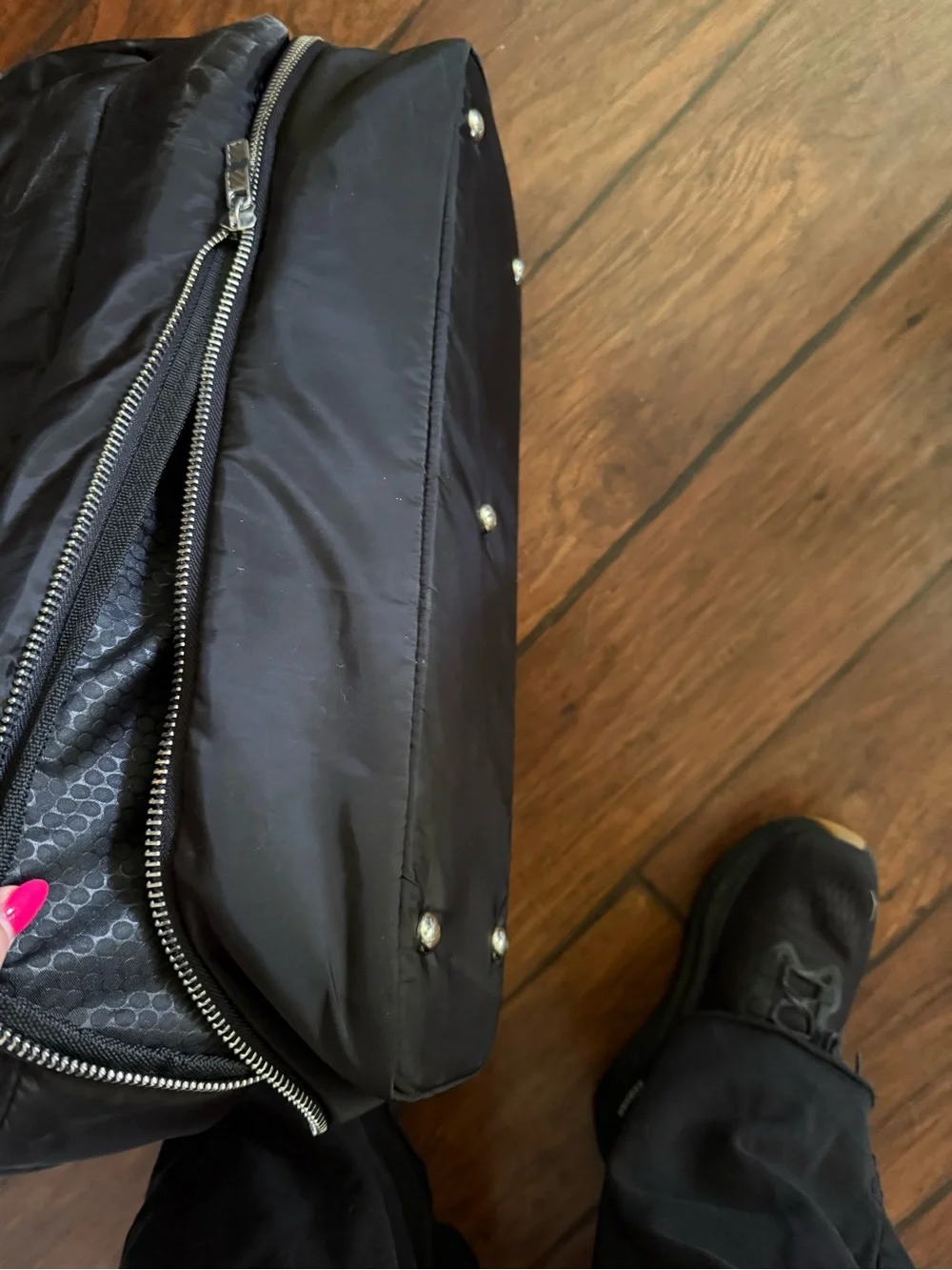 Black Quilted Tote Bag with Zipper Accents
